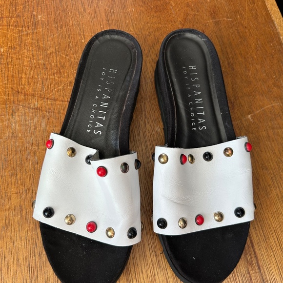 White Leather Slip on Sandals - Picture 3 of 11